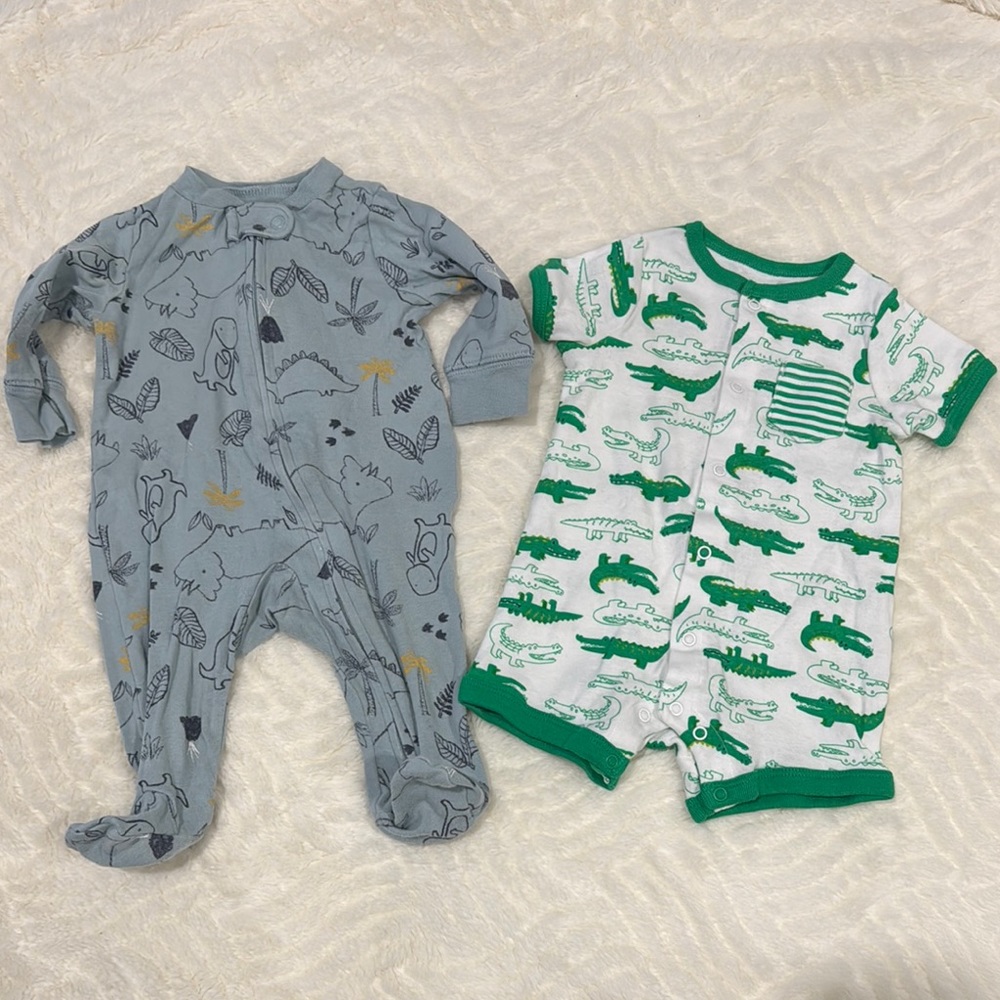 0-3m Romper 3m Footed Pajamas Carters  - Gray and Green